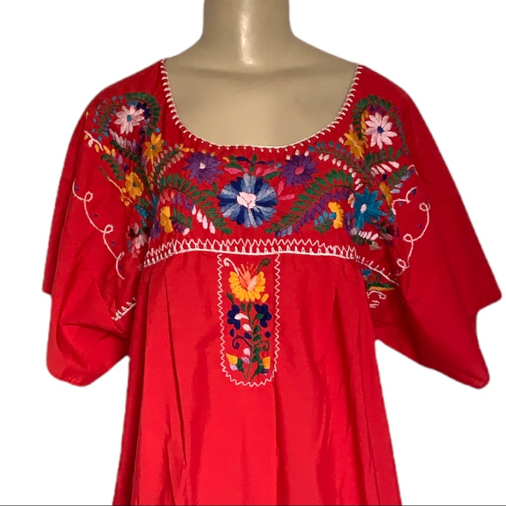 Handmade Hawaiian Boho Floral Embroidered Muumuu Maxi Dress